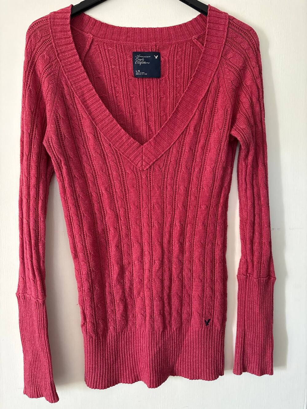 American Eagle Preppy Academia Y2K Cable Knit Wool Blend Sweater Large Pink